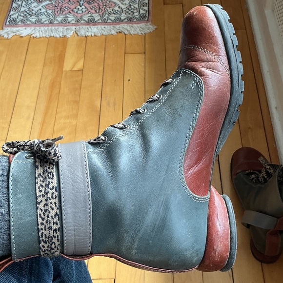 John Fluevog Shoes - John Fluevog Jenna Two-Tone Lace-Up Leather Boots